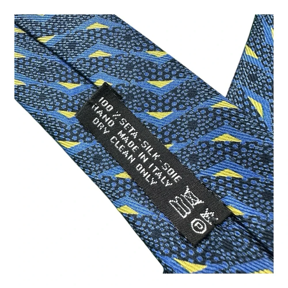 Brioni Blue Yellow Geometric Pure Silk Men's Tie 3.75 Inch Width